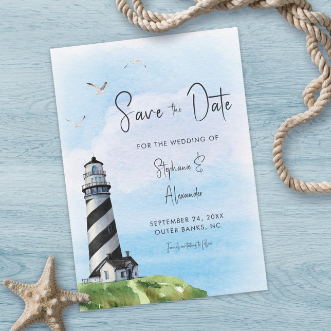 Lighthouse Nautical Watercolor Wedding Save The Date (Creator Uploaded)