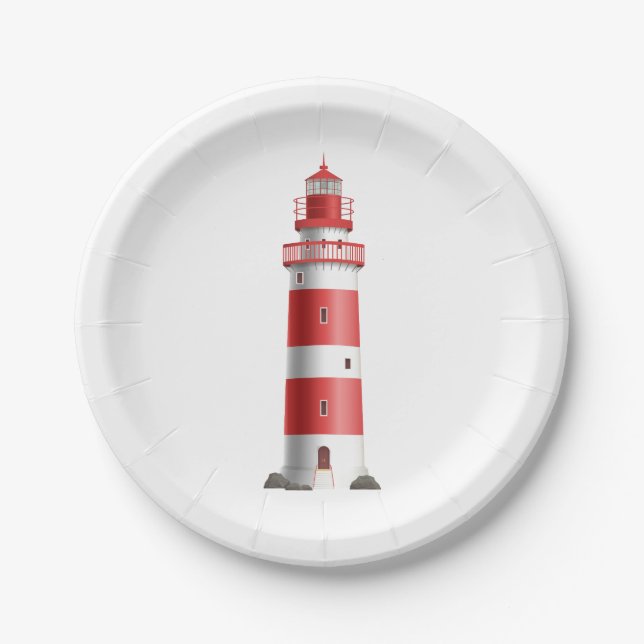 Lighthouse Nautical Wedding Beach Summer Ocean Paper Plate (Front)