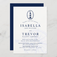 Lighthouse Nautical Wedding Invitation Solid Navy