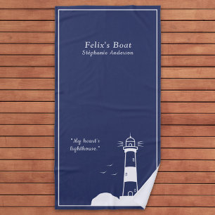 Lighthouse Navy Blue Beach Towel