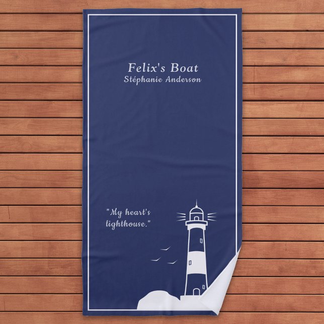 Lighthouse Navy Blue Beach Towel (Lighthouse Navy Blue Beach Towel)