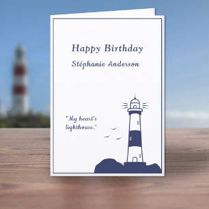 Lighthouse Navy Blue Birthday Card