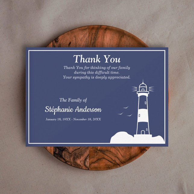 Lighthouse Navy Blue Funeral Thank You Note Card (Lighthouse Navy Blue Funeral Thank You Note Card)