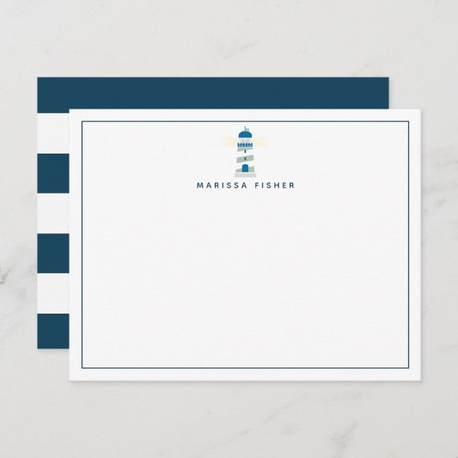 Lighthouse Navy Blue Stationery Note Card (Front/Back)