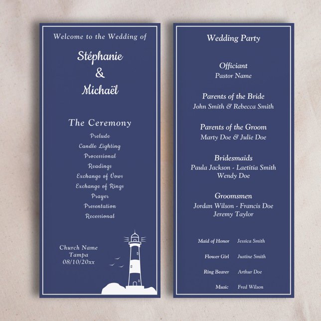 Lighthouse Navy Blue Wedding Ceremony Program (Lighthouse Navy Blue Wedding Ceremony Program)