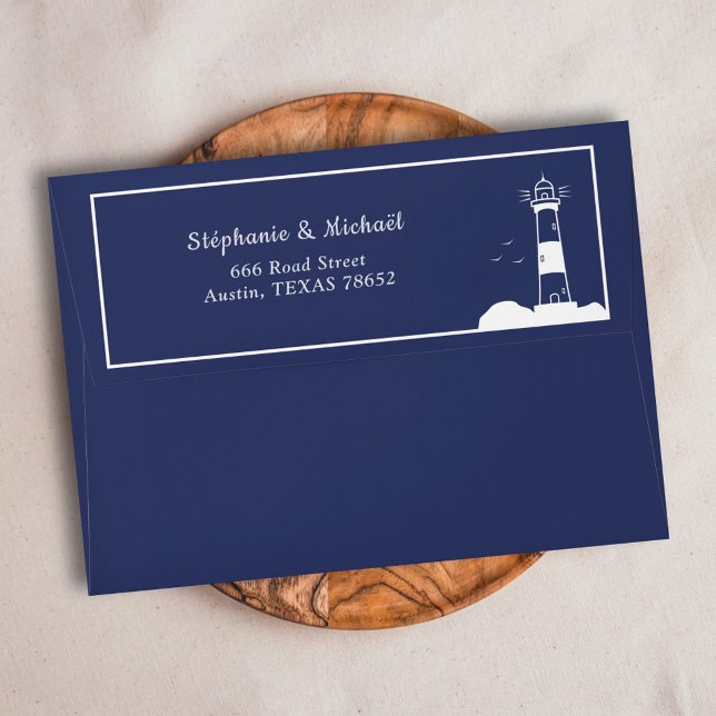 Lighthouse Navy Blue Wedding Invitation Envelope (Lighthouse Navy Blue Wedding Invitation Envelope)
