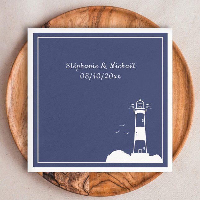 Lighthouse Navy Blue Wedding  Napkin (Lighthouse Navy Blue Wedding Napkins)