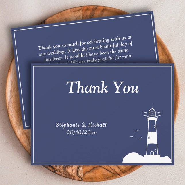 Lighthouse Navy Blue Wedding Thank You Card (Lighthouse Navy Blue Wedding Thank You Card)