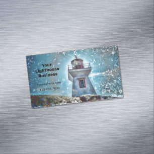 Lighthouse Ocean Blue Nautical Rustic Coastal Magnetic Business Card