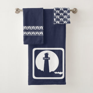 Lighthouse Ocean Blue & white coastal deco Bath Towel Set