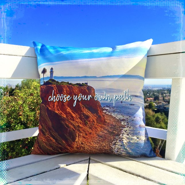 Lighthouse Ocean Cliff Photo Choose Your Own Path Cushion (Creator Uploaded)