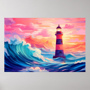 Lighthouse Ocean Coast Landscape Nature Poster