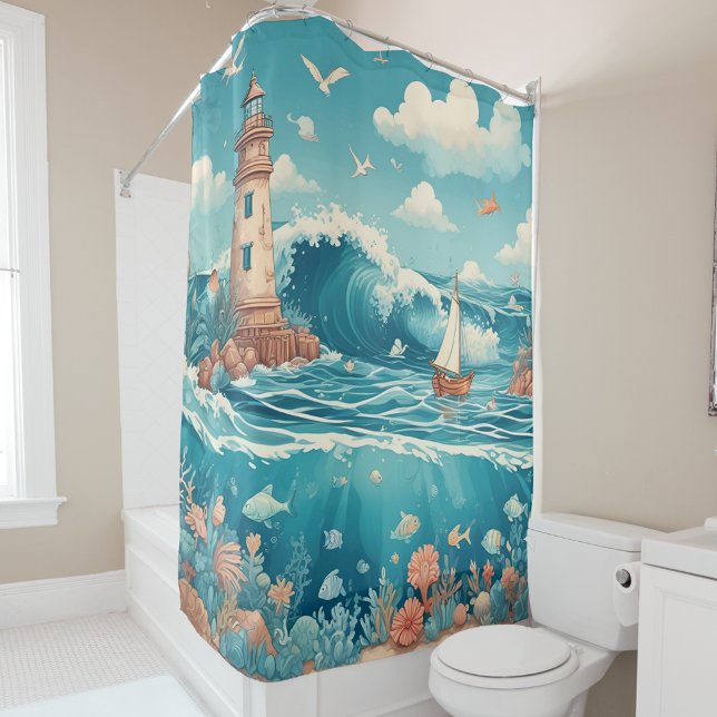 Lighthouse & Ocean Dreamscape Shower Curtain (Creator Uploaded)