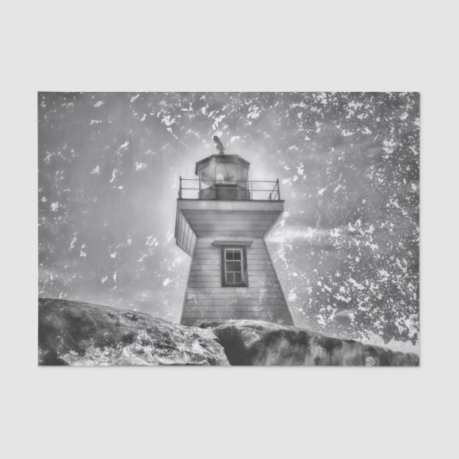 Lighthouse Ocean Nautical Black And White Coastal Tissue Paper (Front)