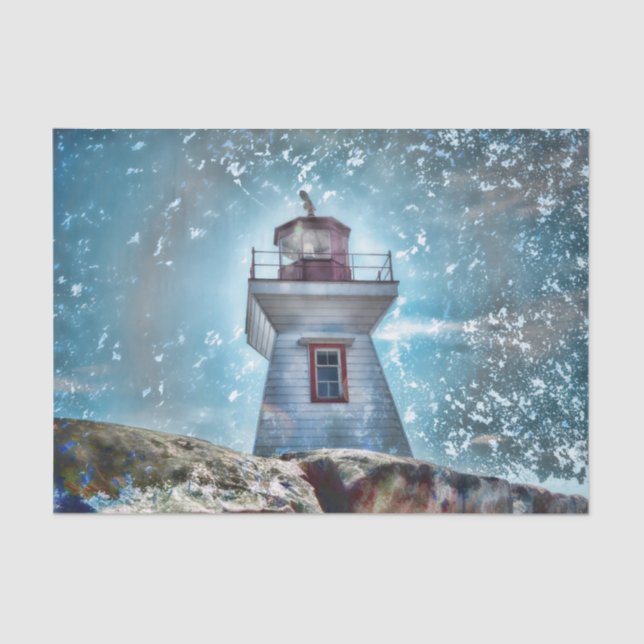 Lighthouse Ocean Nautical Blue Rustic Coastal Tissue Paper (Front)