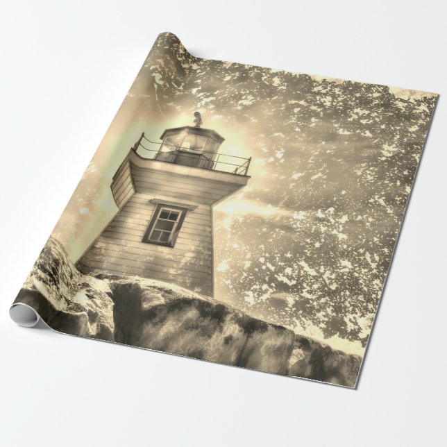 Lighthouse Ocean Nautical Sepia Rustic Coastal Wrapping Paper (Unrolled)