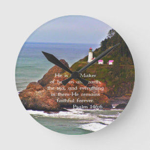 Lighthouse Ocean Sea Christian Creationarts Round Clock