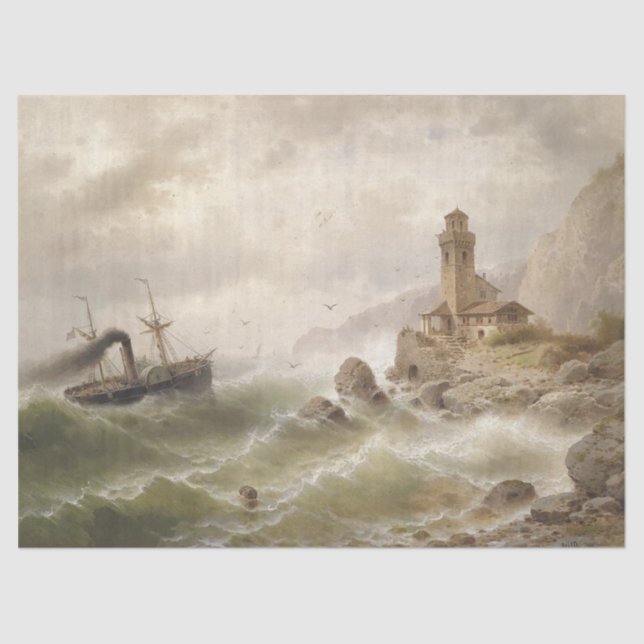 Lighthouse Ocean Ship Sea Beacon Tissue Paper (Front)