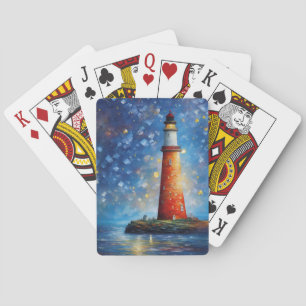 Lighthouse Ocean Sunset Painting Playing Cards