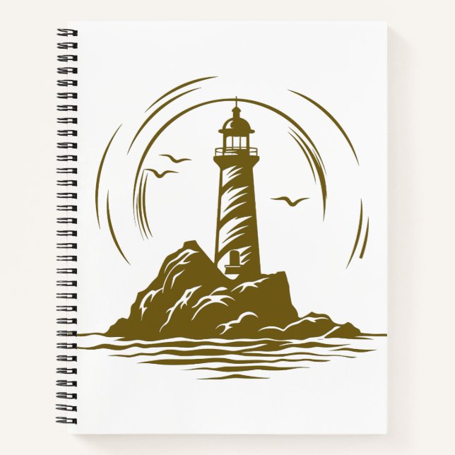 Lighthouse Ocean World Travel Adventure Vector Art Notebook (Front)