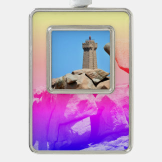 Lighthouse of Ploumanac'h in France Postcard Ceram Silver Plated Framed Ornament
