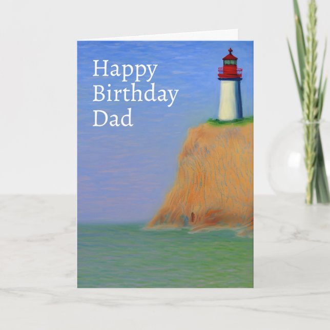 Lighthouse Oil Painting Happy Birthday Dad Card (Front)