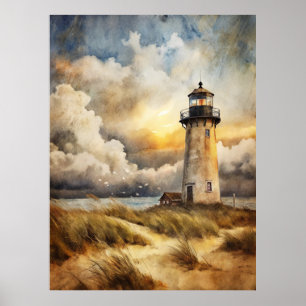 Lighthouse on a Beach Poster
