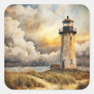 Lighthouse on a Beach Square Sticker