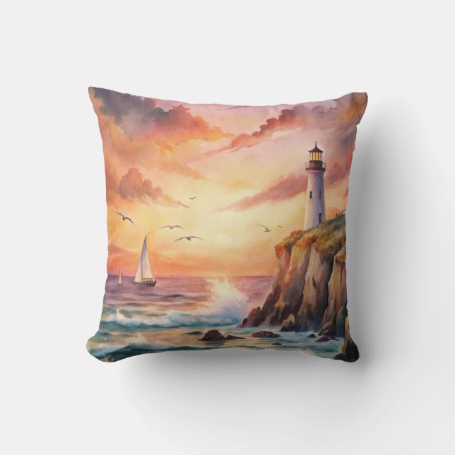 Lighthouse on a Cliff Cushion (Front)