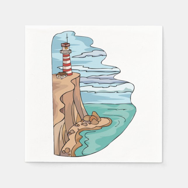 Lighthouse On A Cliff Paper Napkins (Front)