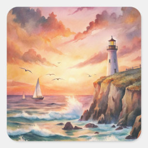 Lighthouse on a Cliff Square Sticker