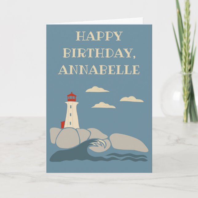 Lighthouse on a Rocky Coast Birthday Card (Front)