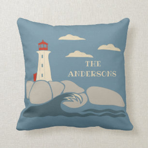 Lighthouse on a Rocky Coast Seaside Cushion