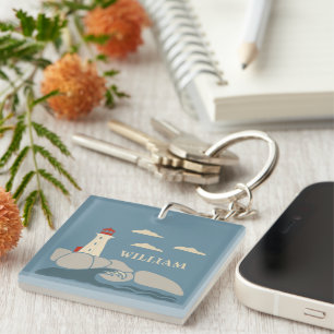 Lighthouse on a Rocky Coast Seaside Key Ring