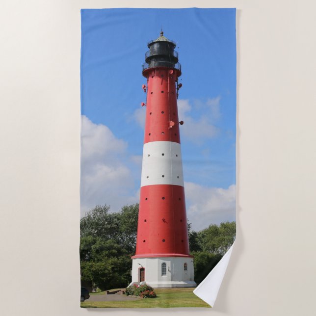 Lighthouse on Pellworm Island in summer Beach Towel (Front)