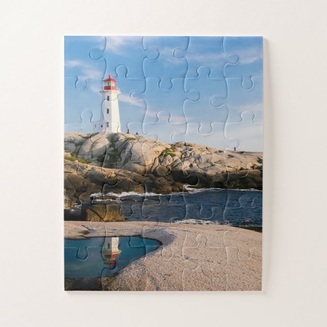 Lighthouse on Rocks with Ocean Reflection Jigsaw Puzzle (Vertical)