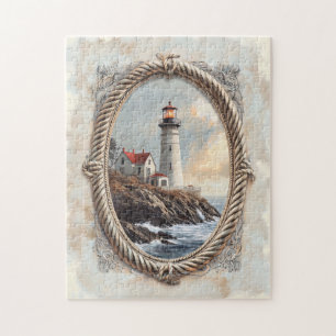 Lighthouse Ornate Rope Border Art Jigsaw Puzzle