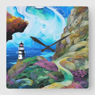 Lighthouse over looking the Sea Square Wall Clock