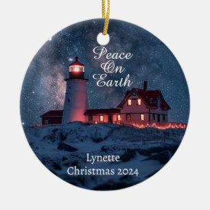 Lighthouse Peace on Earth Personalized Ornament