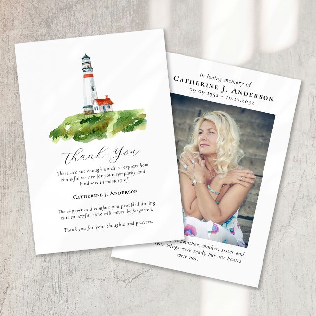 Lighthouse Photo Sympathy Funeral Memorial Thank You Card (Creator Uploaded)