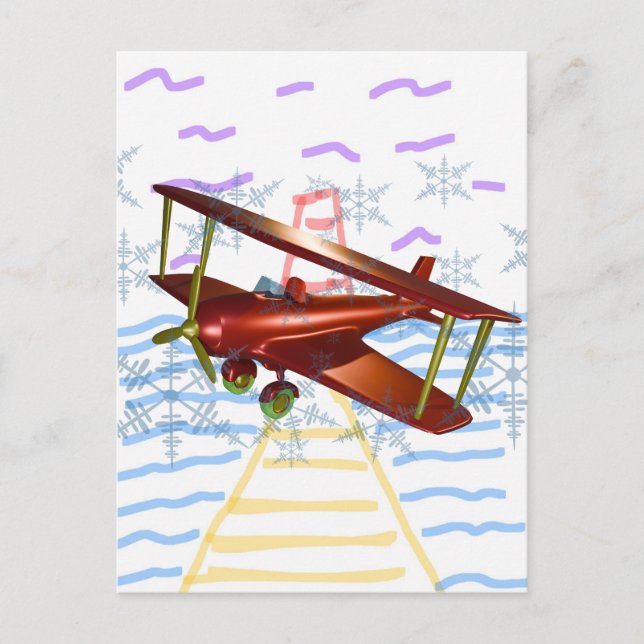Lighthouse Pier Biplane Blue Waves  Postcard (Front)
