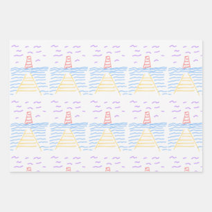 Lighthouse Pier Wrapping Paper Flat Sheet Set of 3