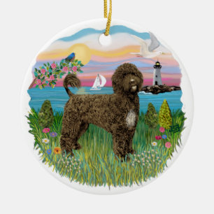 Lighthouse - Portuguese Water Dog #2 brown Ceramic Ornament