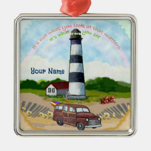 Lighthouse Rainbow Choice Metal Ornament