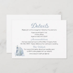 Lighthouse Sailboat Blue Nautical Wedding Details  Enclosure Card