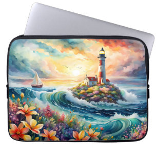 Lighthouse Sailboat Floral Beauty Watercolor Laptop Sleeve