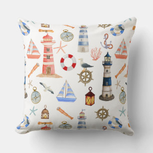 Lighthouse Sailboat Ocean Adventure Cushion
