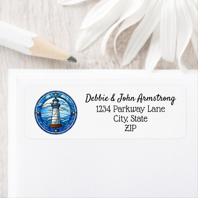 Lighthouse Sailing Nautical Maritime Summer Blue Return Address Label (Insitu)