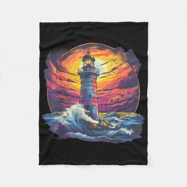 Lighthouse Sailing Sea Beach Boating Seaside House Fleece Blanket (Front)