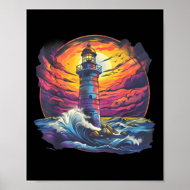 Lighthouse Sailing Sea Beach Boating Seaside House Poster (Front)